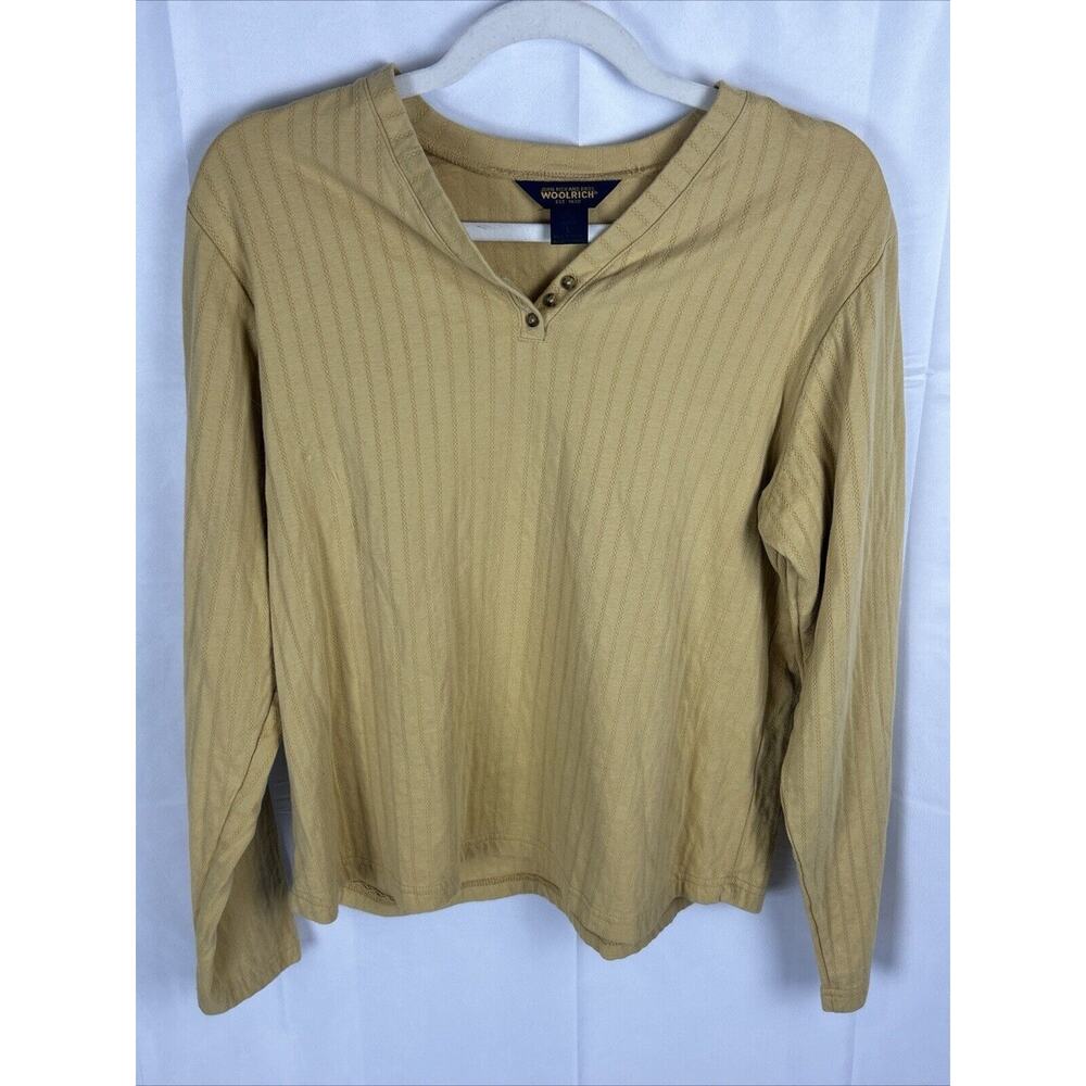 Woolrich VTG 3 Button Pullover Shirt Womens Size Large Long Sleeve Mustard USA